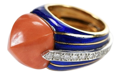 Tiffany & Co. Enamel, Coral, & Diamond Ring