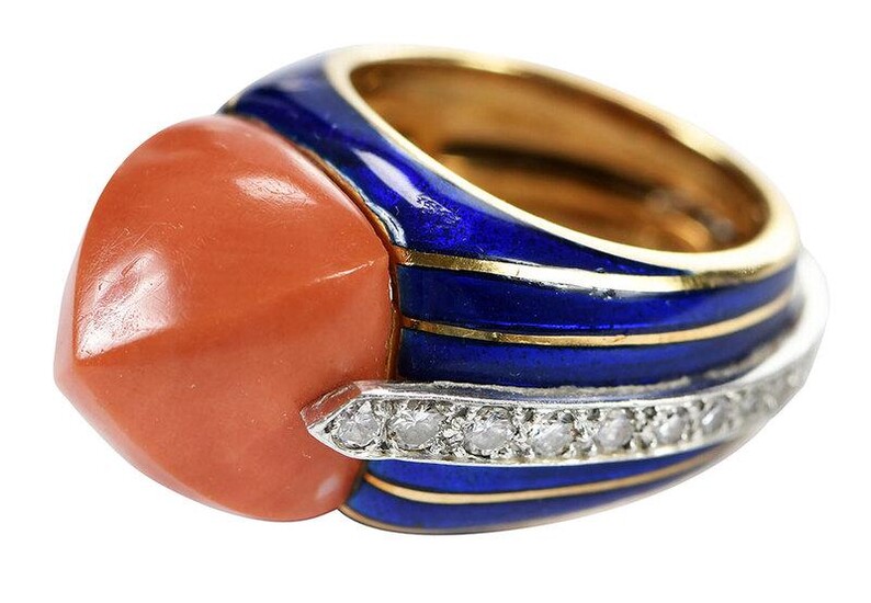 Tiffany & Co. Enamel, Coral, & Diamond Ring