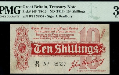 Treasury Series, John Bradbury, first issue 10 shillings, ND (14 August 1914), serial number B/...