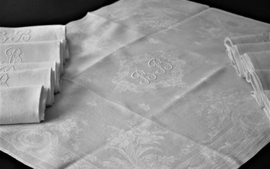 Trois suites de serviettes damassées, 2nde moitié du XIXe siècle. Une suite de douze serviettes...