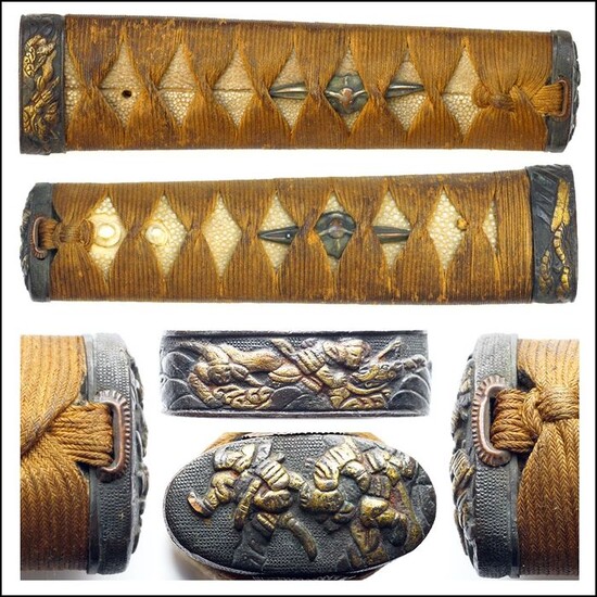 Tsuba japanese tanto - katana sword hilt - Menuki fuchi kashira - Samurai design - Edo period