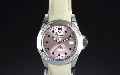 Tudor 'Prince Date'. Large ladies' watch in steel with pink dial and diamonds, approx. 2010