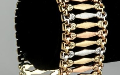 Turkish 14K Tri-Tone Gold Florentine Wide Bracelet