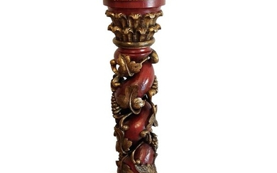 Turned and carved solid wood column - Wood - Early 20th century