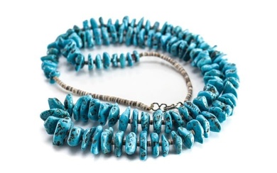 Turquoise Gemstone Nugget Heishi Graduated Beaded Necklace strand 32.5in.