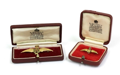 Two 9ct gold RAF wings brooches