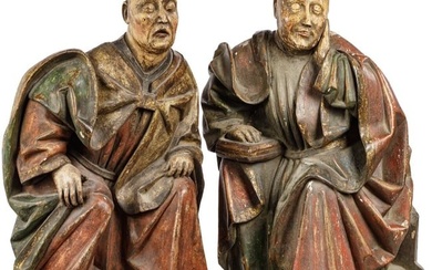 Two Macao/Chinese monks, polychromely painted wood, 18th - 19th century