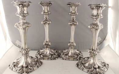 Two Pairs of Early Victorian Rocco Style Candlesticks (4) - .925 silver - Henry Wilkinson & Co, Sheffield- England - 1846 & 1853