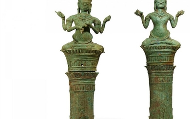 Two rare tantric Buddhist figures on high pedestals