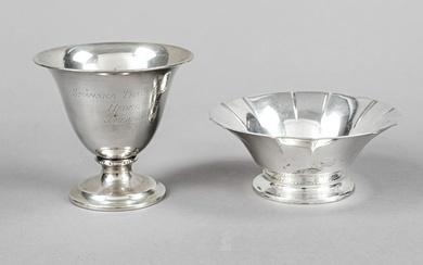 Two round footed bowls, Sweden, 1920/30s, silver 830/000, different shapes and sizes, 1x with