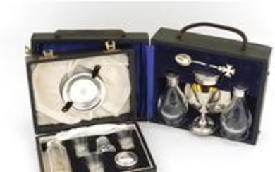 Two travelling holy communion sets, one by William