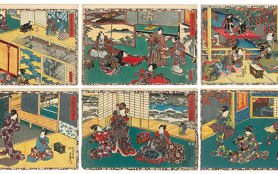 UTAGAWA KUNISADA I (TOYOKUNI III) (1786-1864), Twenty-six woodblock prints from the series Magic Lantern Slides of that Romantic Purple Figure (Sono sugata yukari no utsushi-e)