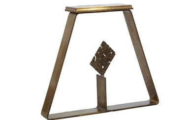 Unusual Brutalist Gilt Bronze Console Table, 20th c., H.- 37 1/2 in., W.- 45 in., D.- 9 1/4 in.