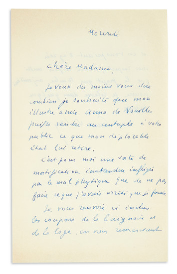 VALÉRY, PAUL. Three Autograph Letters Signed, to various recipients, in French. The first,...