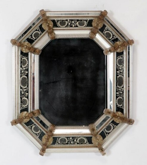 VENETIAN GLASS MIRROR WITH TWISTED GLASS RODS