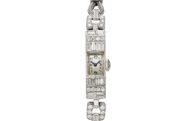 Vacheron Constantin A platinum and diamond-set bracelet watch with contract case, Circa 1925