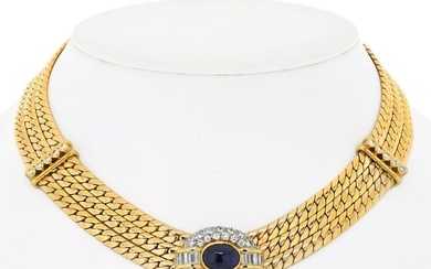 Van Cleef & Arpels 18K Yellow Gold Diamond And Sapphire Three Strand Collar Necklace