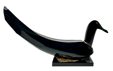 Veart, design Tony Zuccaro, sculpture représentant un canard. 1980, en verre de Murano teinté en...