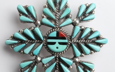 Vera Halusewa Native American Silver Turquoise Pin