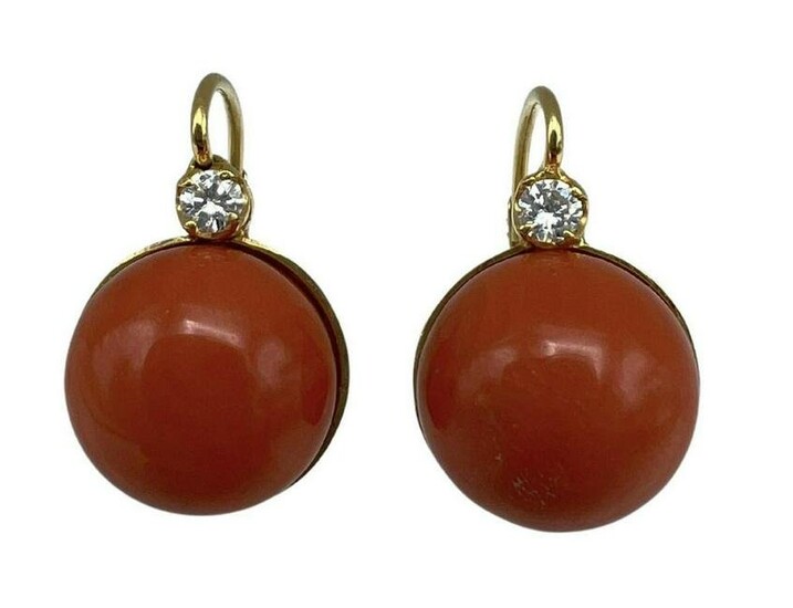 Victorian Yellow Gold Coral and Diamond Earrings