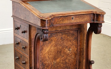 Victorian buirr walnut Davernport desk, with stationery compartment, birdseye maple...