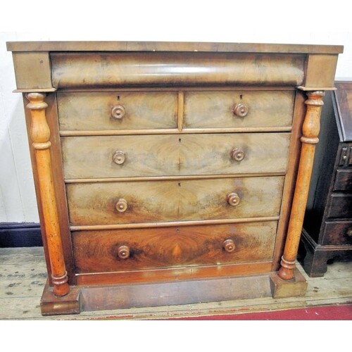 Victorian walnut Scotch chest with frieze drawer, two short ...