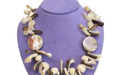 Vintage CADORO Genuine Mother of Pearl and Abalone 28 in Statement Necklace c1960s