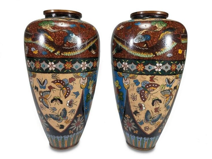 Vintage Chinese pair of cloisonne vases