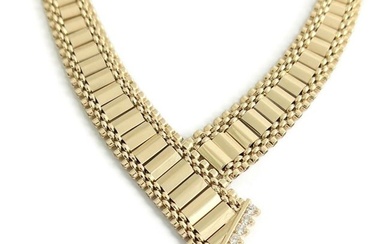 Vintage Diamond Fancy Link Chevron Necklace 14K Yellow Gold 28.50 Gr