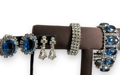 Vintage Fashion Jewelry, Blue Crystals and Rhinestones
