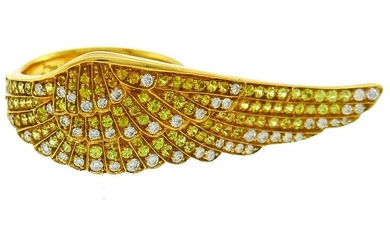 Vintage GARRARD Diamond Yellow Sapphire Gold Wing RING