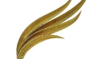 Vintage GUBELIN Diamond Gold Feather PIN Brooch Clip