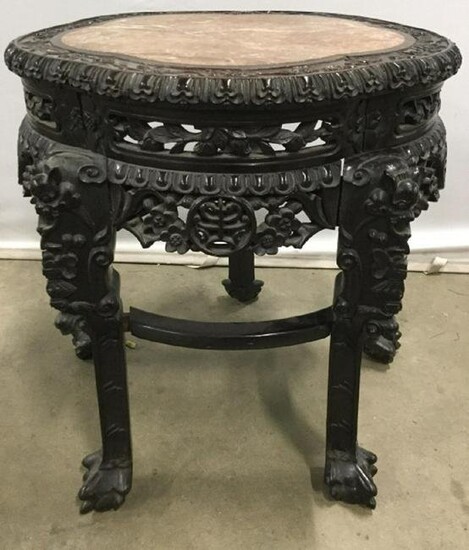 Vintage Intricately Carved Marble Top Table