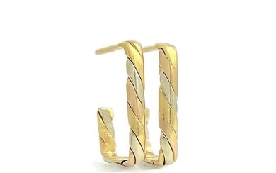 Vintage Tri-Color Square Hoop Earrings 18K Yellow Rose White Gold, 2.81 Grams