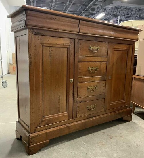 Vintage Wooden Sideboard W Cabinets & Drawers
