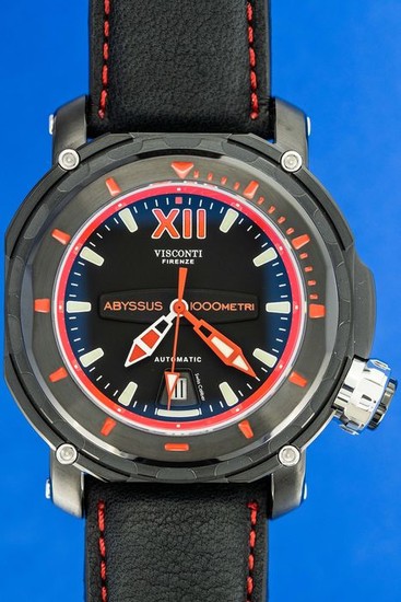 Visconti - Abyssus Full Dive 1000 Black PVD Red - Nabuk Strap - KW51-03 - Men - BRAND NEW
