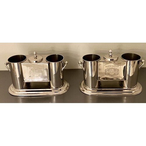 WINE COOLERS, a pair, stamped with wine houses, polished met...