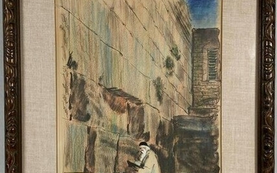 Judaica Art of Wailing Wall Signed illegible