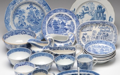 Wedgwood and Other English Blue Willow Style Tableware and Accessories