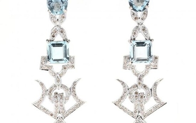 White Gold, Aquamarine, and Diamond Chandelier Earrings