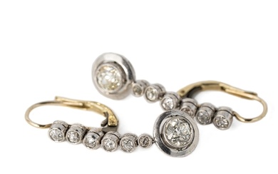 White Gold Old-Cut Diamond Earrings Each of drop design, th...