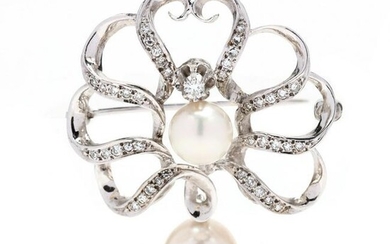 White Gold, Pearl, and Diamond Brooch
