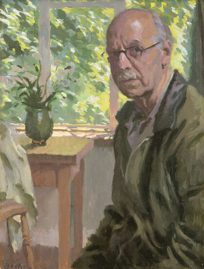 William John Leech RHA ROI (1881-1968) Self Portrait with Window and Table Oil on board, 50 x 38cm (19¾ x 15'') Signed Provenance: Taylor Label on back. Listed as No.5 “Self-portrait with window and...