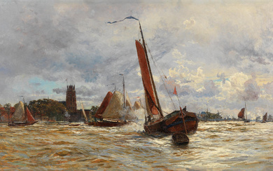William Lionel Wyllie, RA (British, 1851-1931) Boats on the river...