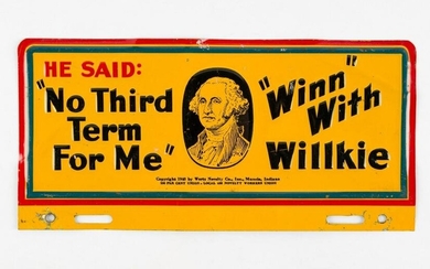 "Winn" with Willkie License Plate Topper