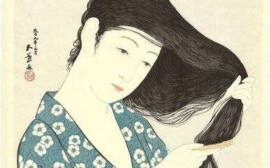 Woodblock (Yuyodo Published Commemorative Reprint) - Paper - Hashiguchi Goyo (1881-1921) - Woman Combing her Hair (Kami Sukeru Onna) - Limited edition (no 312) - Japan - 1970s