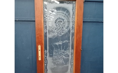 Wooden door with etched glass design of woman and birds {H 2...