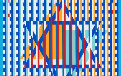Yaacov Agam, Israeli b.1928- Star of David; screenprint in colours on wove, signed, dedicated, and numbered 21/180 in pencil, image 59 x 59cm (framed)