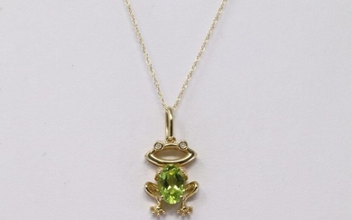 Yellow Gold Frog Peridot Diamond Pendant.