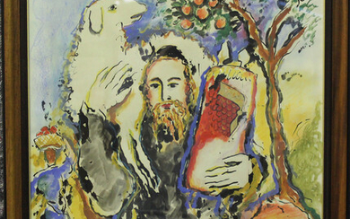 Zamy Steynovitz - A Jewish Man carrying a Sheep on his Shoulder, 20th century watercolour with acryl